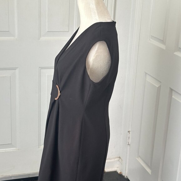 Calvin Klein Dress Women's Black Faux Wrap D-Ring Sleeveless Size 10 - Picture 2 of 11